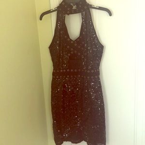 Boohoo Black sequin dress with gold details